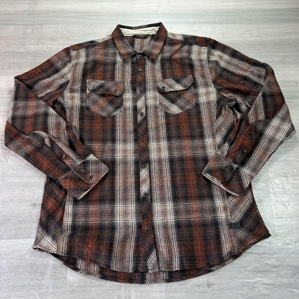 Outpost Makers‎ Shirt Mens XL Brown Plaid Long Sleeve Flannel Button Up Casual
